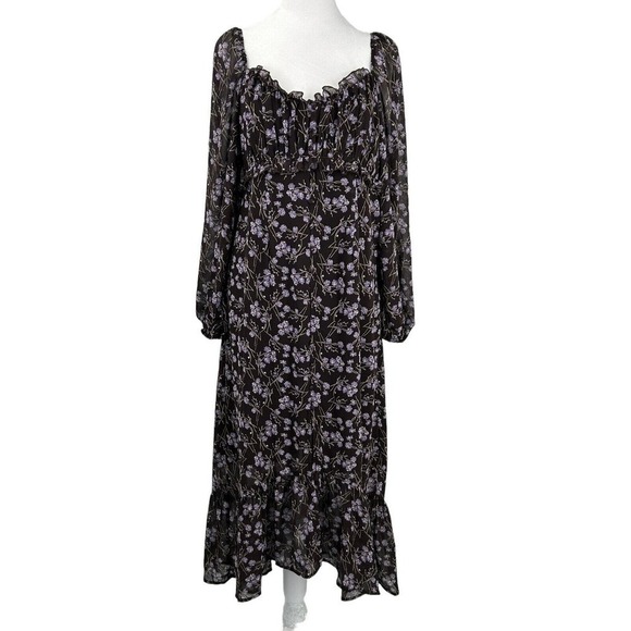 143 Story By Line Up Sz M Floral Maxi Brown Lavendor Front Slit Dress - Picture 1 of 16